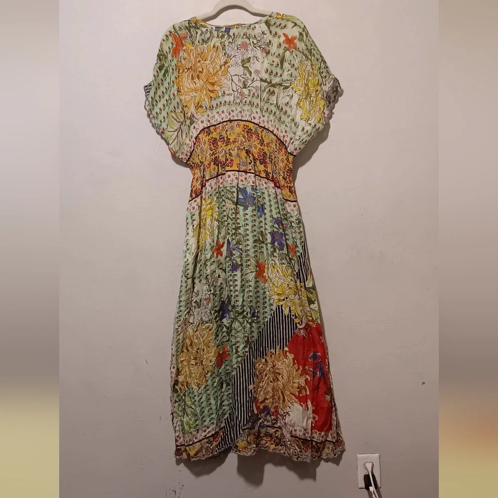 Johnny Was Maxi Dress Silk Patchwork SzL Green/Red Floral Boho Lightweight - Picture 4 of 15